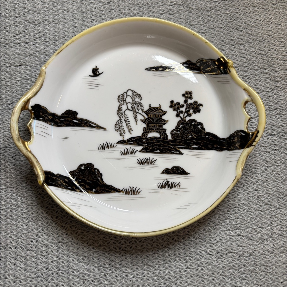 Vintage made in Nippon Black and Gold Decorative Plate